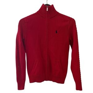 Ralph Lauren polo sport red zip up cable knit sweater